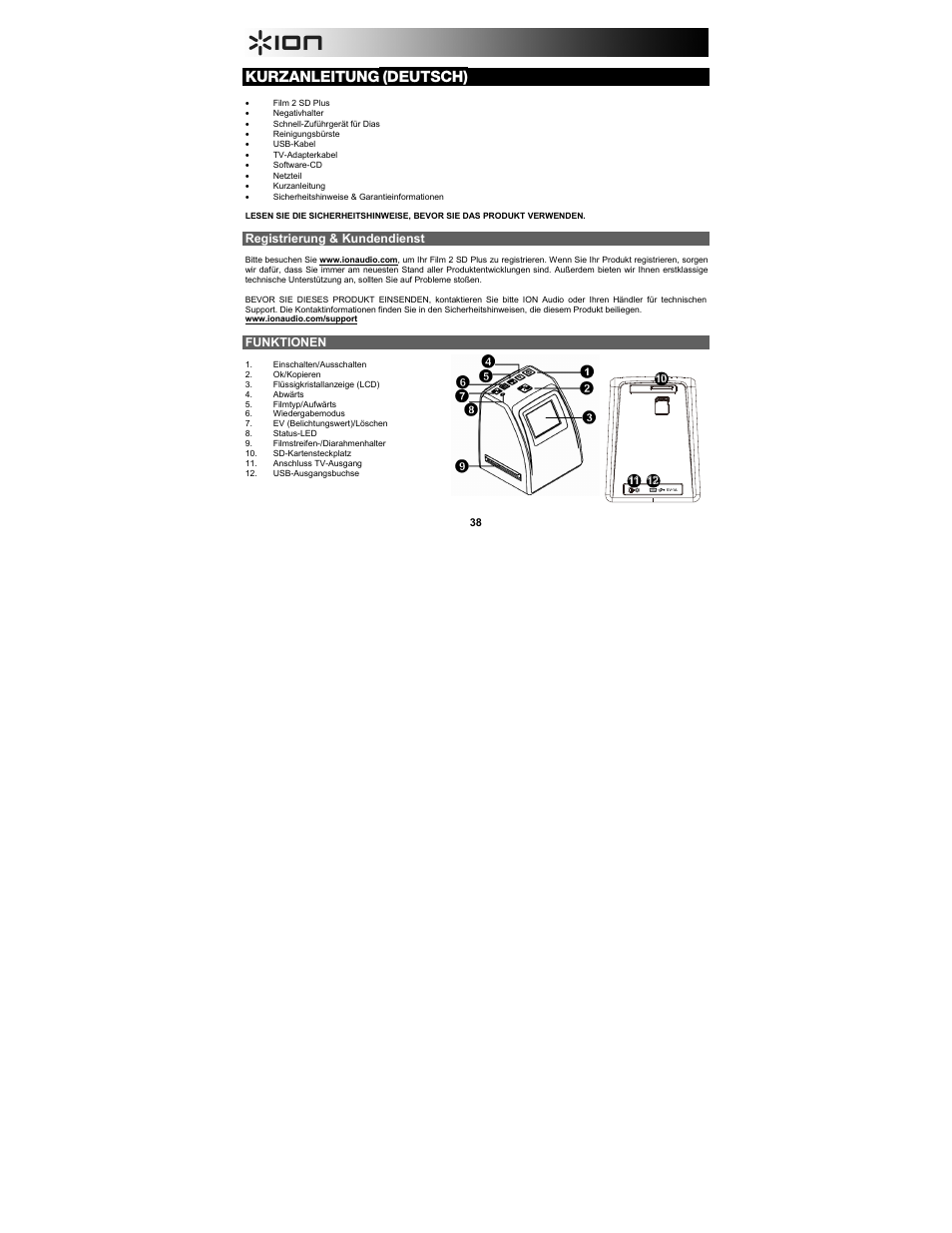 Kurzanleitung, Deutsch) | ION Audio Film 2 SD Plus User Manual | Page 38 / 60
