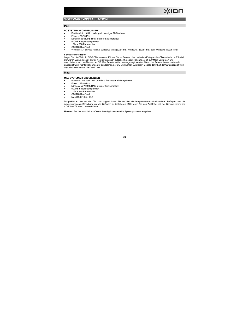 Software-installation | ION Audio Film 2 SD Plus User Manual | Page 39 / 60