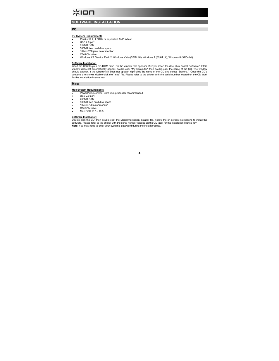Software installation | ION Audio Film 2 SD Plus User Manual | Page 4 / 60