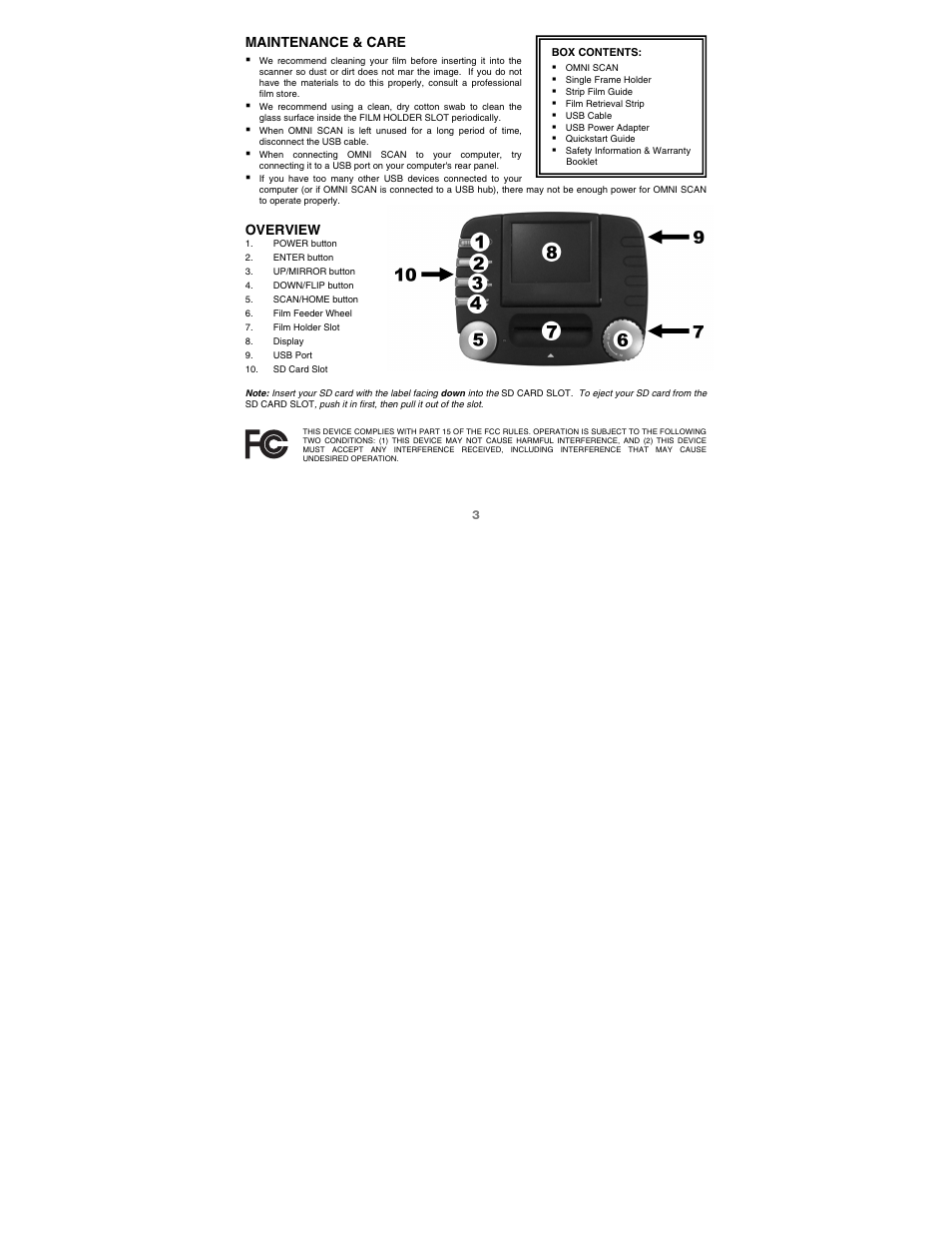 Maintenance & care, Overview | ION Audio Omni Scan User Manual | Page 3 / 36