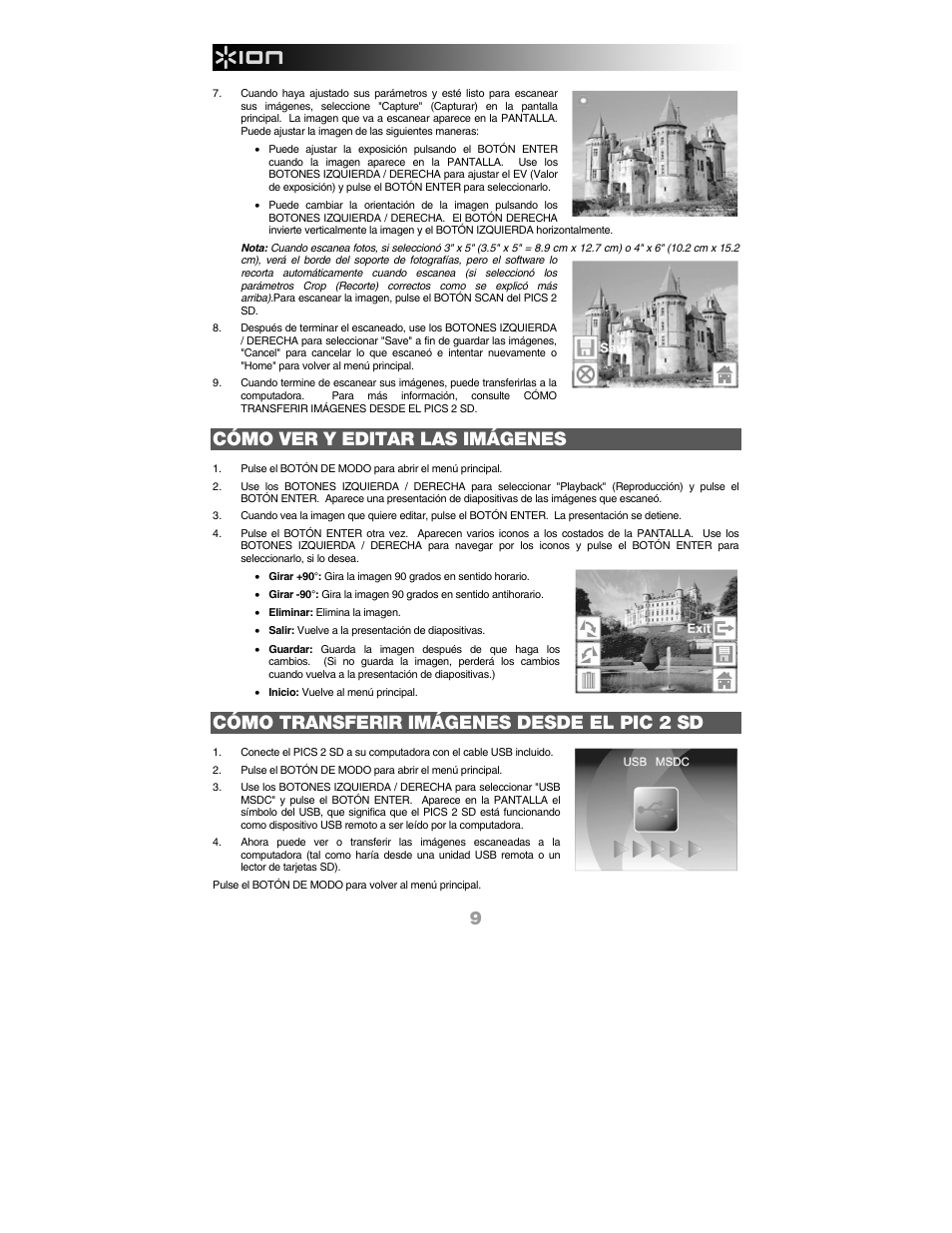 Cómo ver y editar las imágenes, Cómo transferir imágenes desde el pic 2 sd | ION Audio Pics 2 SD User Manual | Page 10 / 32
