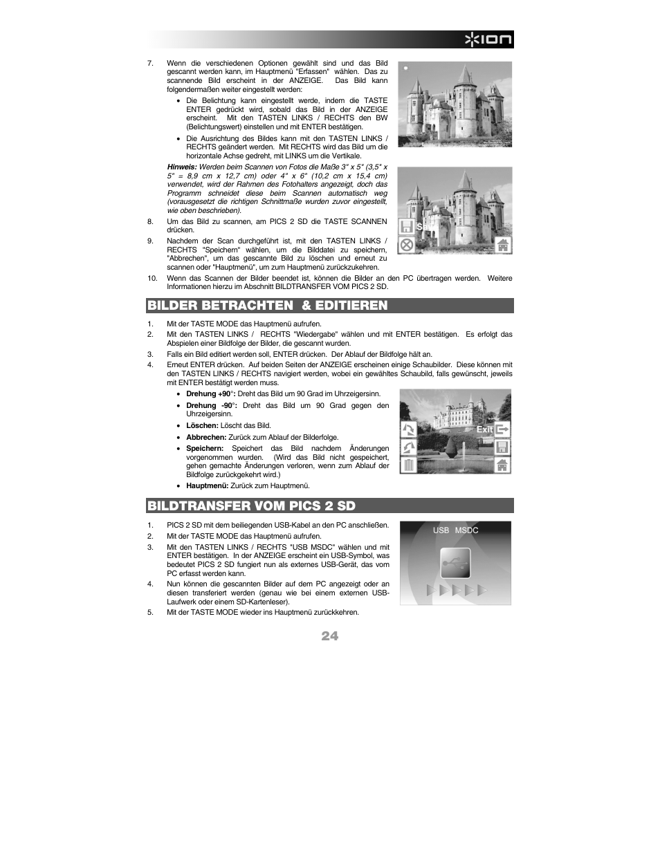 Bilder betrachten & editieren, Bildtransfer vom pics 2 sd | ION Audio Pics 2 SD User Manual | Page 25 / 32