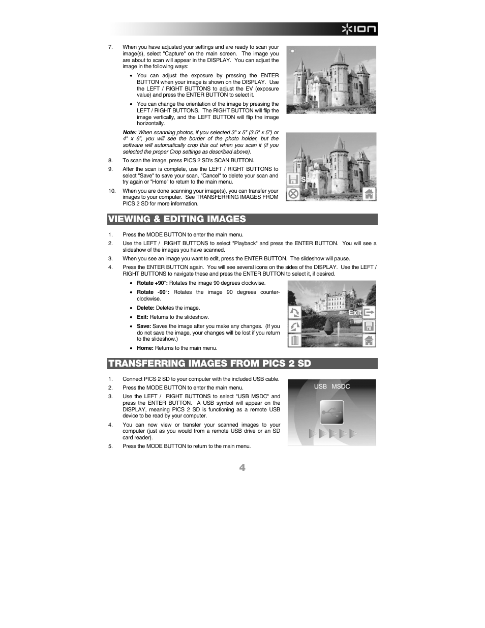 Viewing & editing images, Transferring images from pics 2 sd | ION Audio Pics 2 SD User Manual | Page 5 / 32