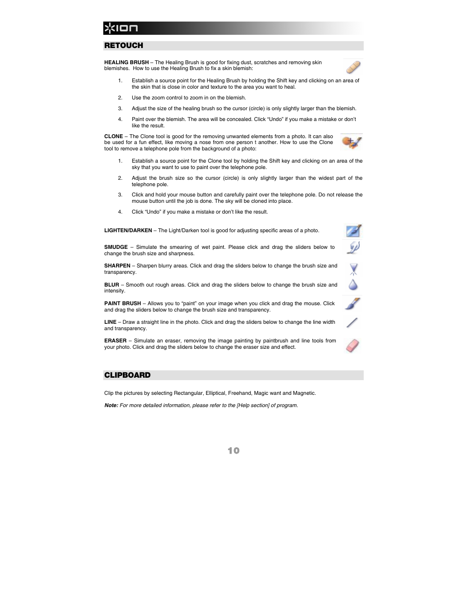 Retouch, Clipboard | ION Audio Slides 2 PC User Manual | Page 10 / 64