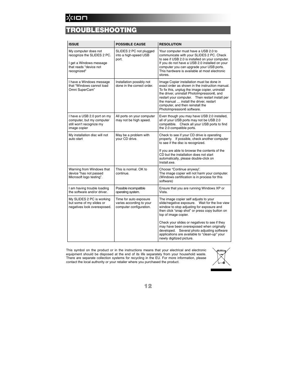 Troubleshooting | ION Audio Slides 2 PC User Manual | Page 12 / 64