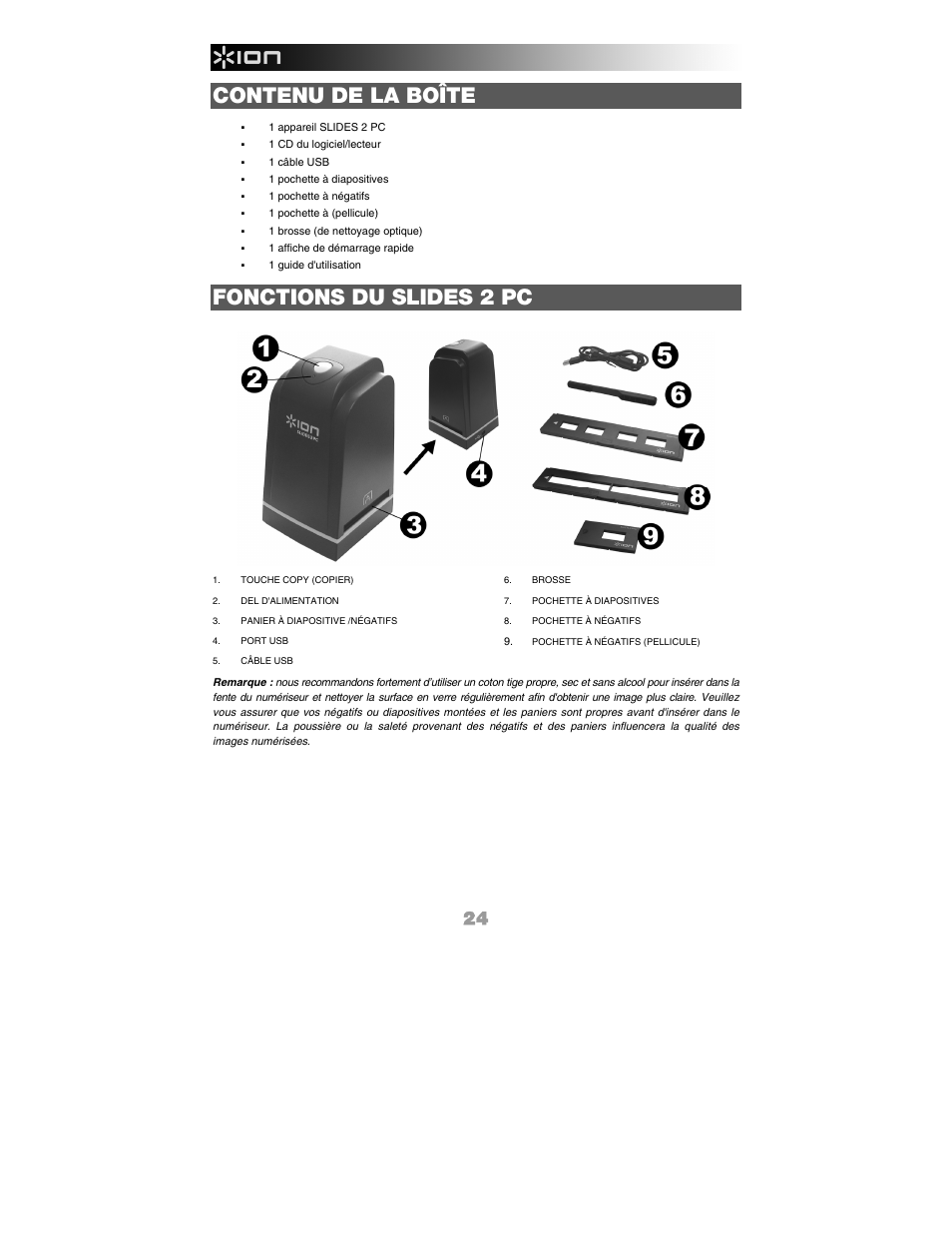 Contenu de la boîte, Fonctions du slides 2 pc | ION Audio Slides 2 PC User Manual | Page 24 / 64