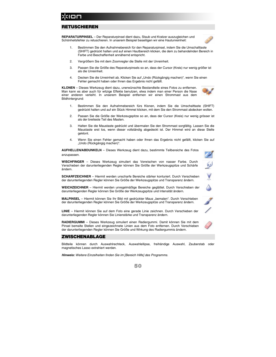 Retuschieren, Zwischenablage | ION Audio Slides 2 PC User Manual | Page 50 / 64