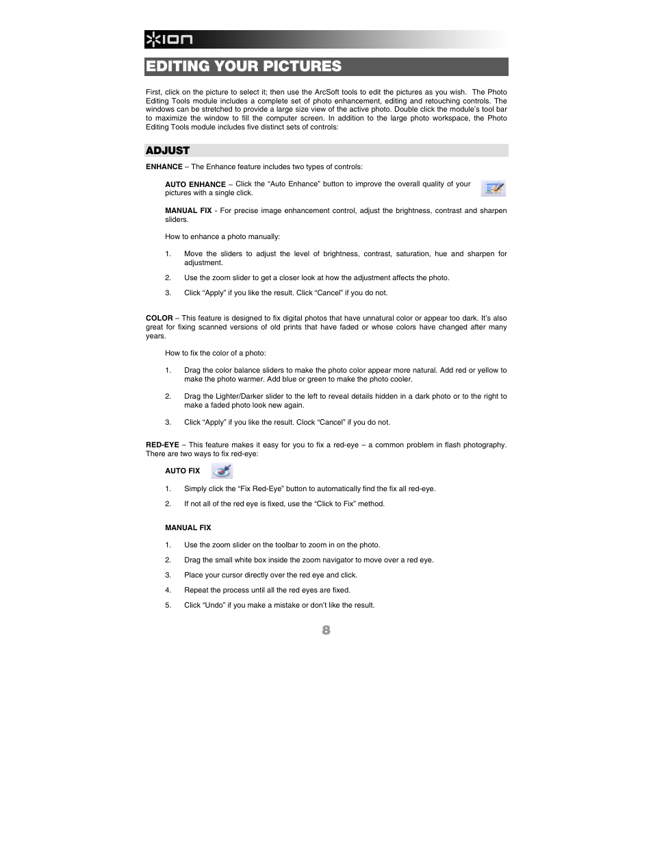 Editing your pictures, Adjust | ION Audio Slides 2 PC User Manual | Page 8 / 64