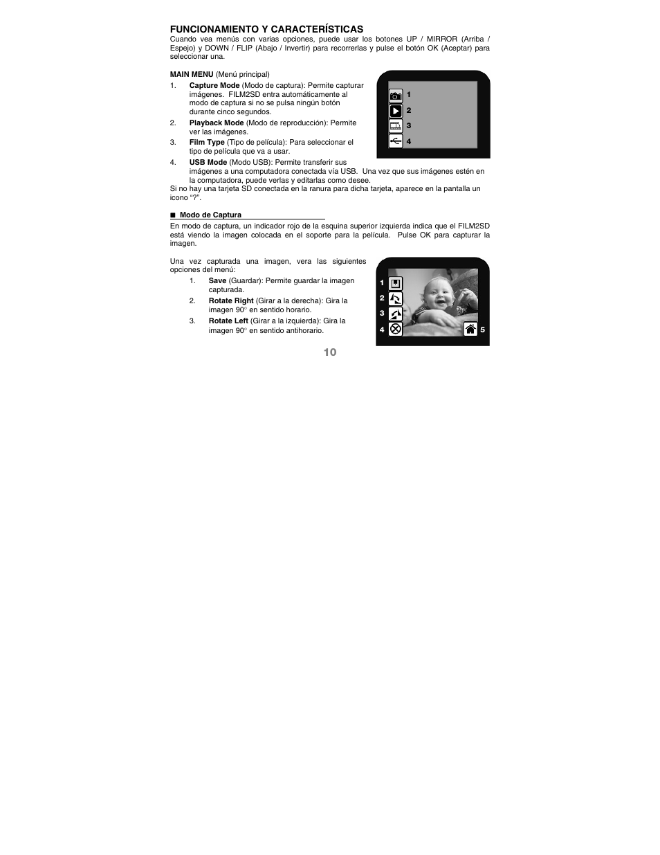 Funcionamiento y características | ION Audio Film 2 SD (Silver) User Manual | Page 12 / 40