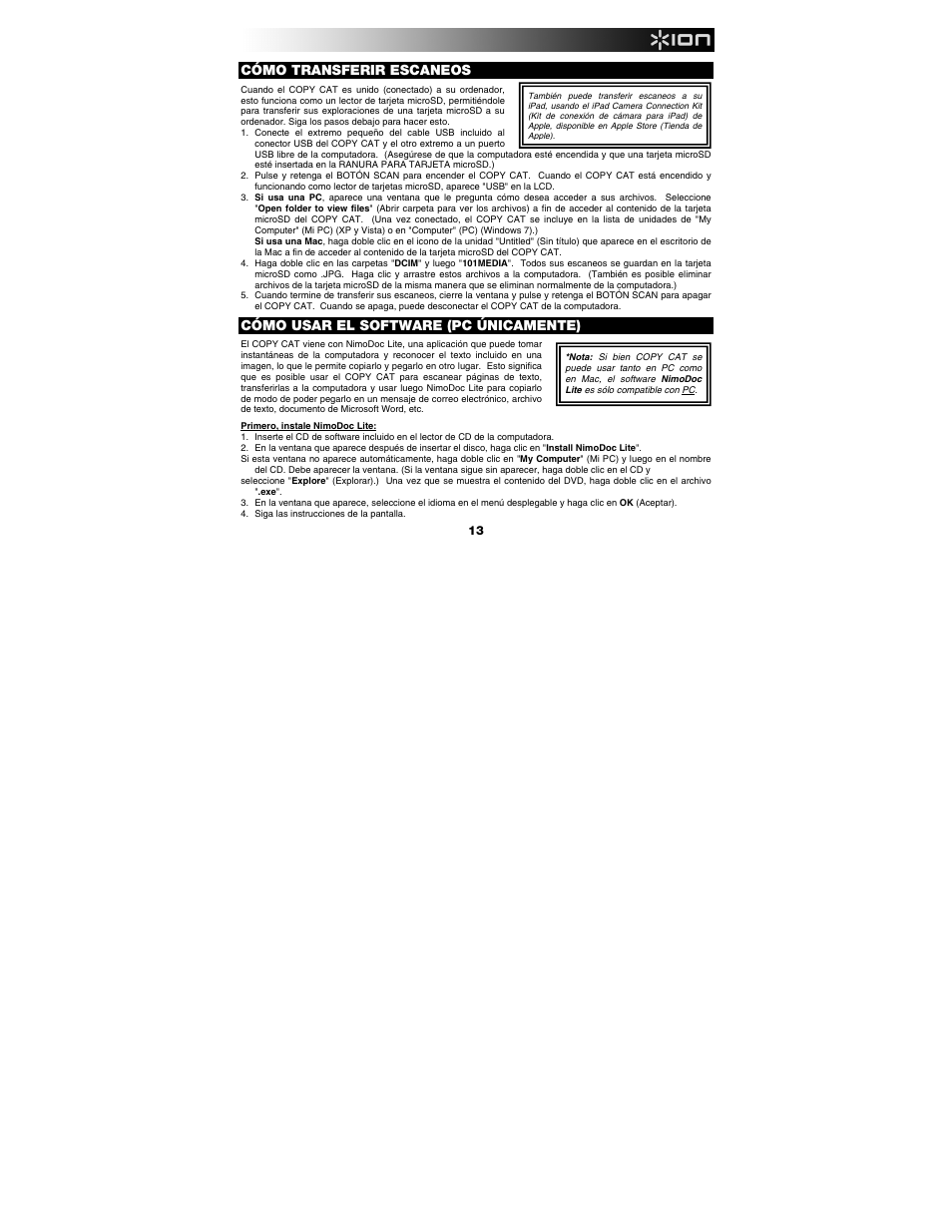 Cómo transferir escaneos, Cómo usar el software (pc únicamente) | ION Audio Copy Cat User Manual | Page 13 / 56