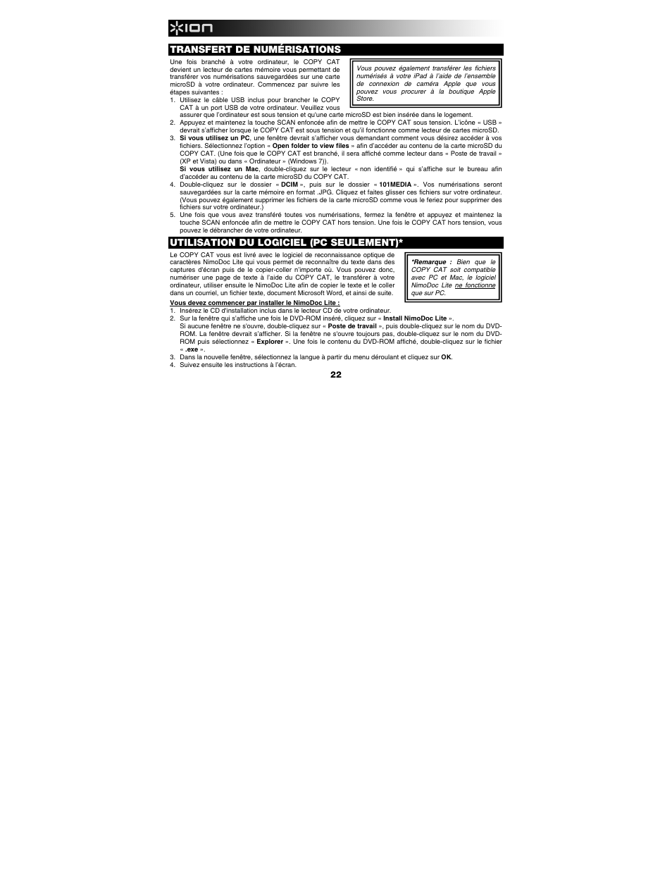 Transfert de numérisations, Utilisation du logiciel (pc seulement) | ION Audio Copy Cat User Manual | Page 22 / 56