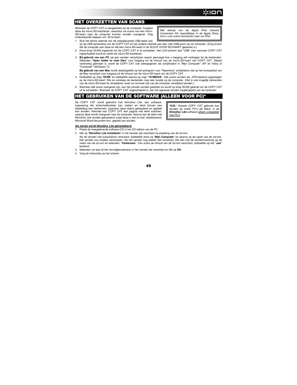 Het overzetten van scans, Het gebruiken van de software (alleen voor pc) | ION Audio Copy Cat User Manual | Page 49 / 56