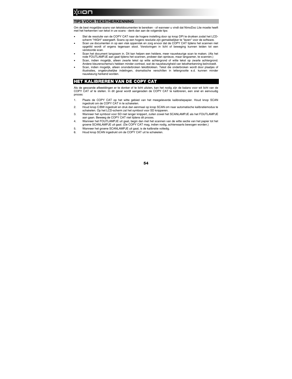 Het kalibreren van de copy cat | ION Audio Copy Cat User Manual | Page 54 / 56
