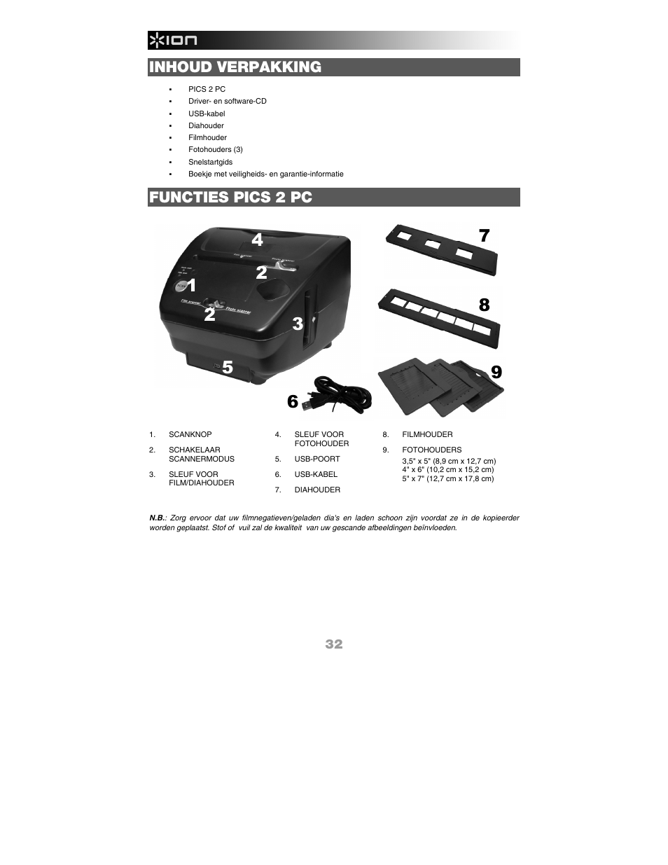 Inhoud verpakking, Functies pics 2 pc | ION Audio Pics 2 PC User Manual | Page 34 / 40