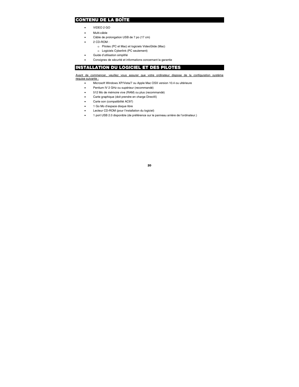 Contenu de la boîte, Installation du logiciel et des pilotes | ION Audio Video 2 Go User Manual | Page 20 / 56