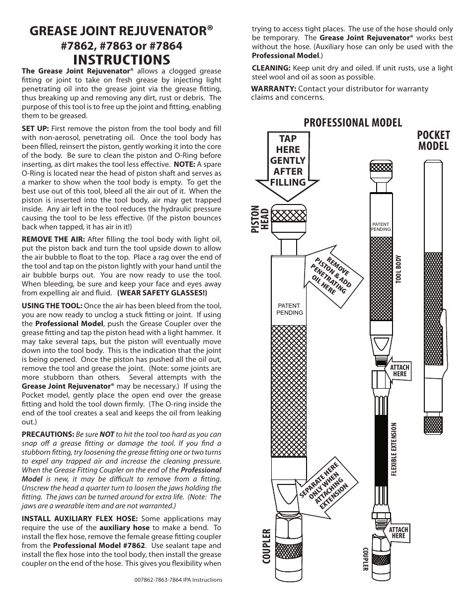 IPA Tools 7864 Grease Joint Rejuvenator Pocket Model User Manual | 1 page