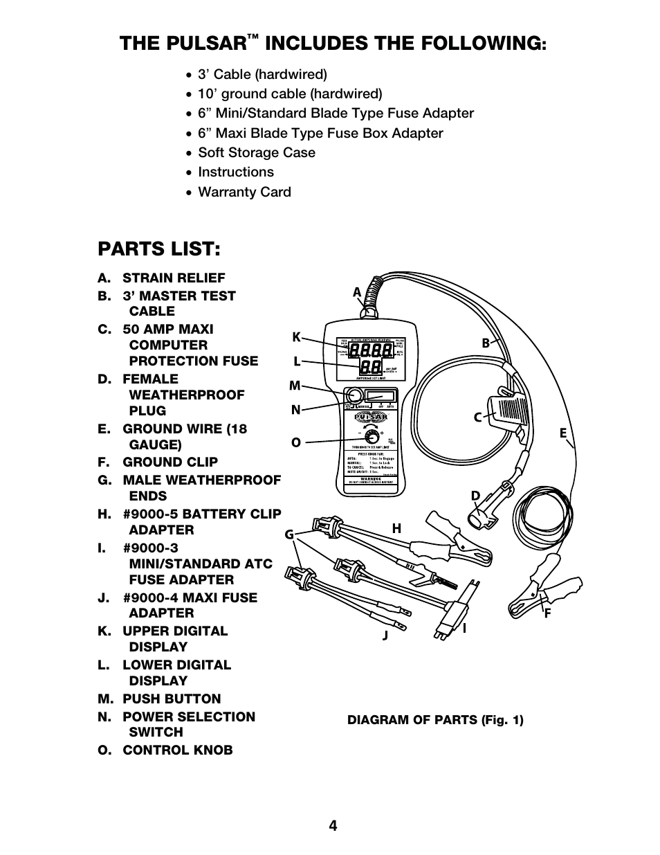 The pulsar, Includes the following, Parts list | IPA Tools 9000 Pulsar Standard Kit User Manual | Page 5 / 16