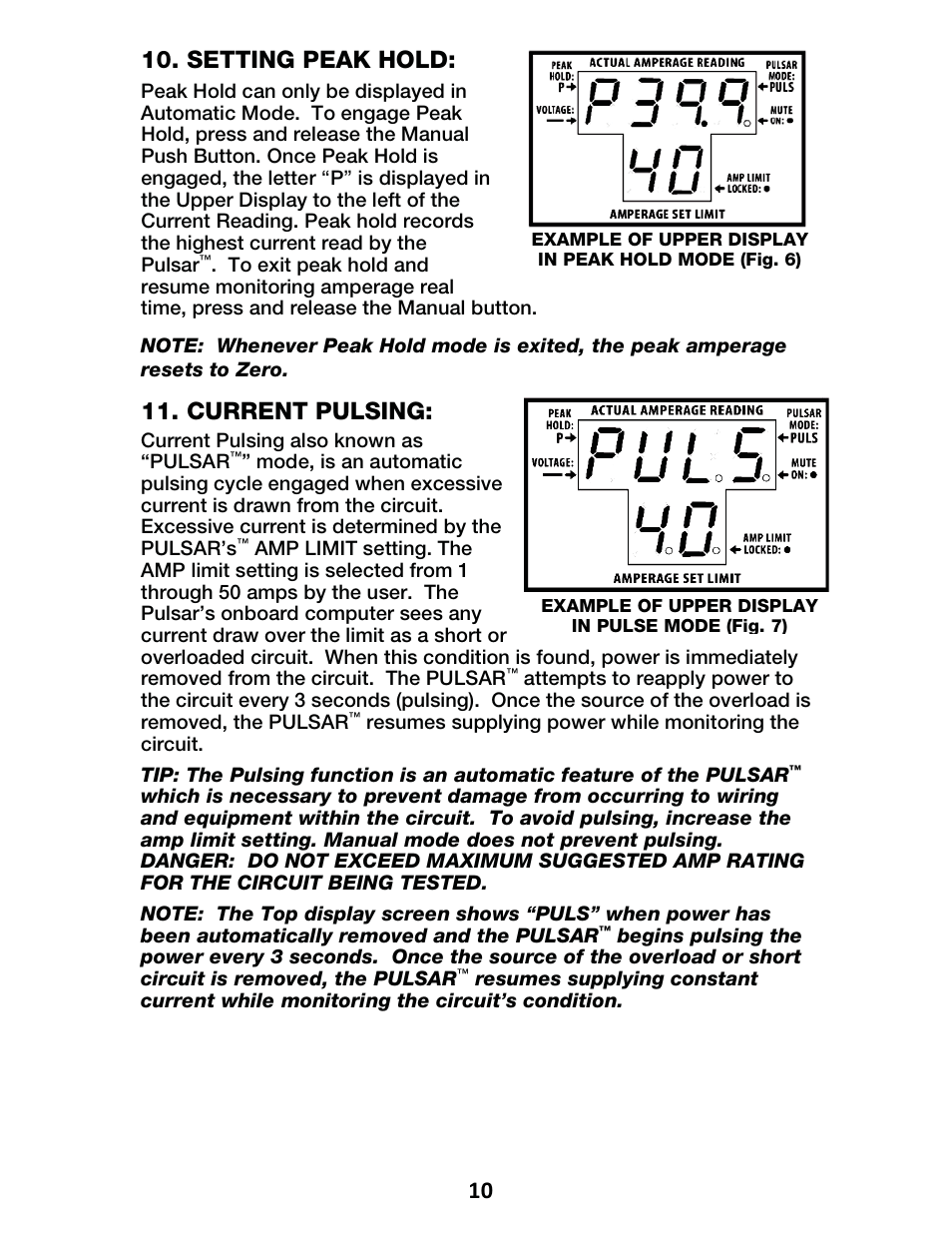Setting peak hold, Current pulsing | IPA Tools 9001 Pulsar Master Kit User Manual | Page 11 / 16