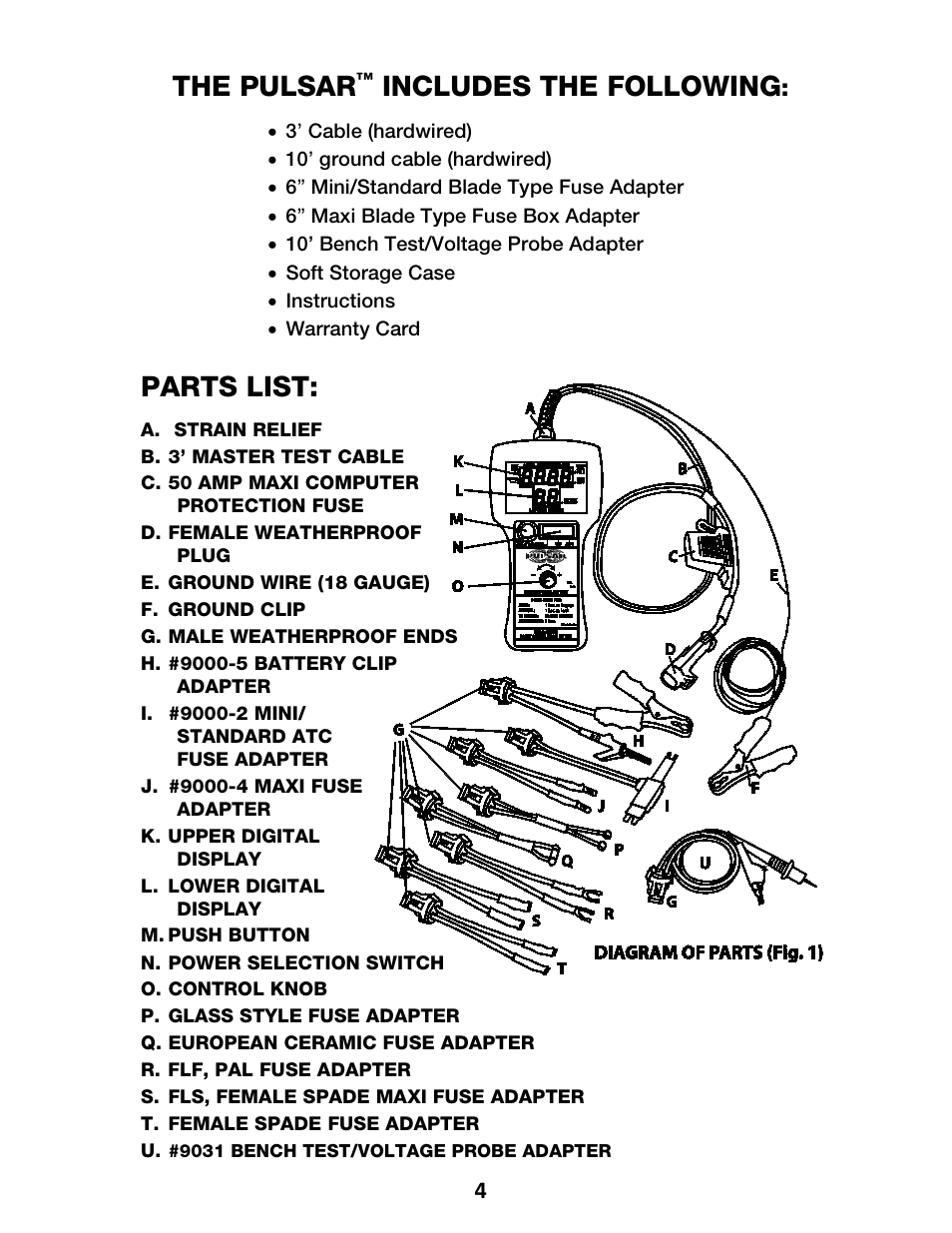 The pulsar, Includes the following, Parts list | IPA Tools 9001 Pulsar Master Kit User Manual | Page 5 / 16