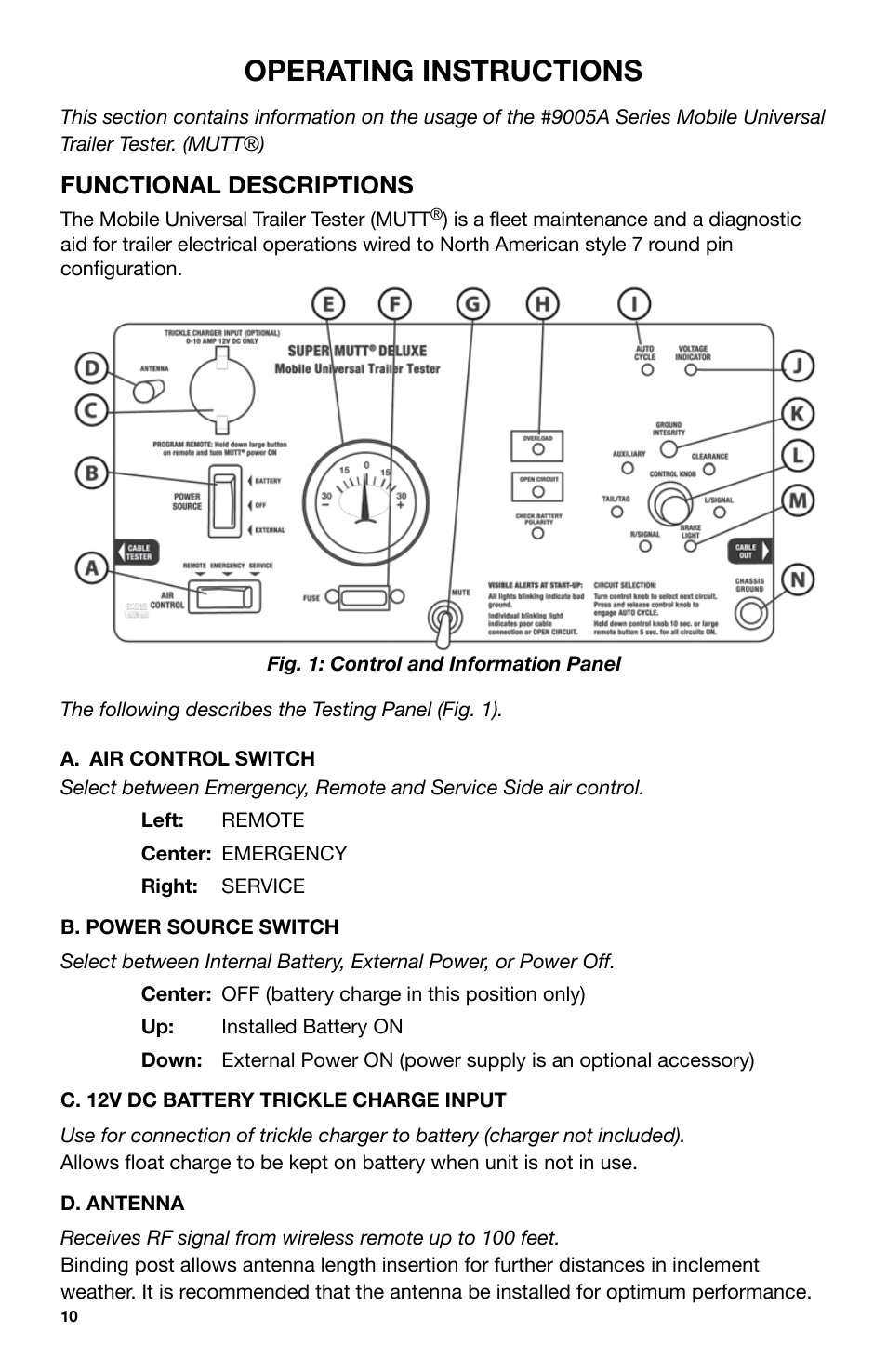 Operating instructions, Functional descriptions | IPA Tools 9005A Super MUTT Head User Manual | Page 10 / 32