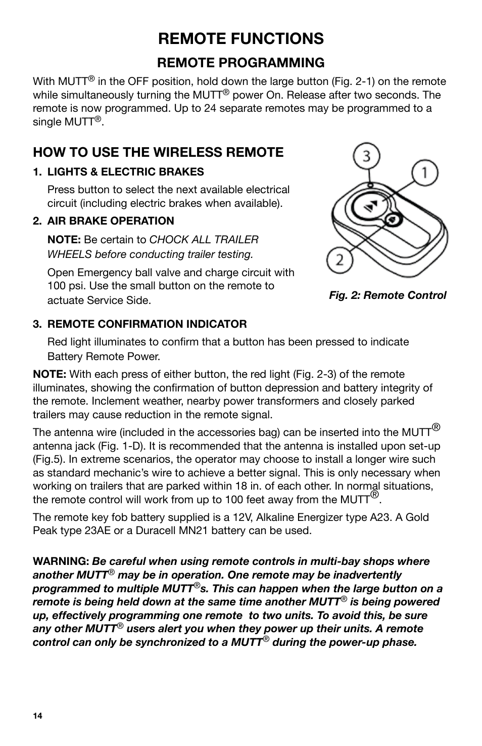 Remote functions, Remote programming, How to use the wireless remote | IPA Tools 9005A Super MUTT Head User Manual | Page 14 / 32