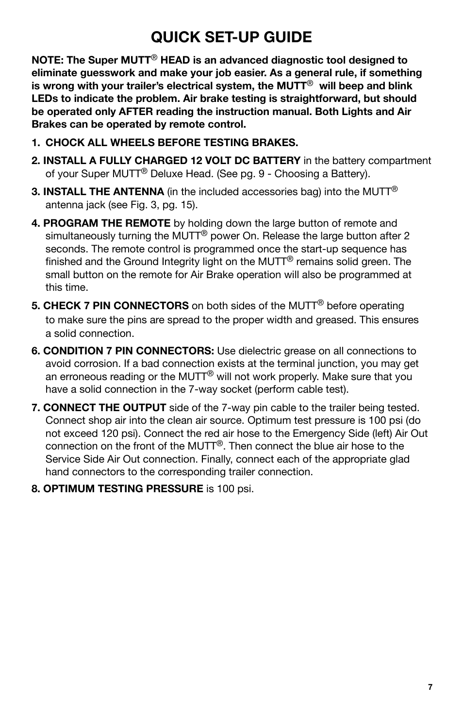 Quick set-up guide | IPA Tools 9005A Super MUTT Head User Manual | Page 7 / 32
