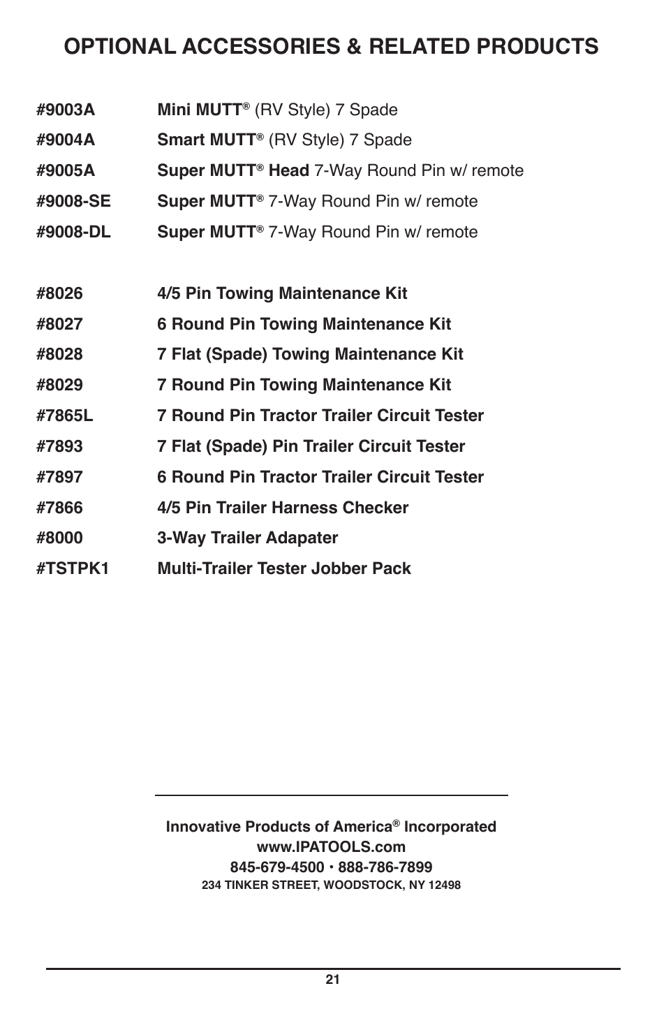 Optional accessories & related products | IPA Tools 9007A Smart MUTT Head User Manual | Page 21 / 24