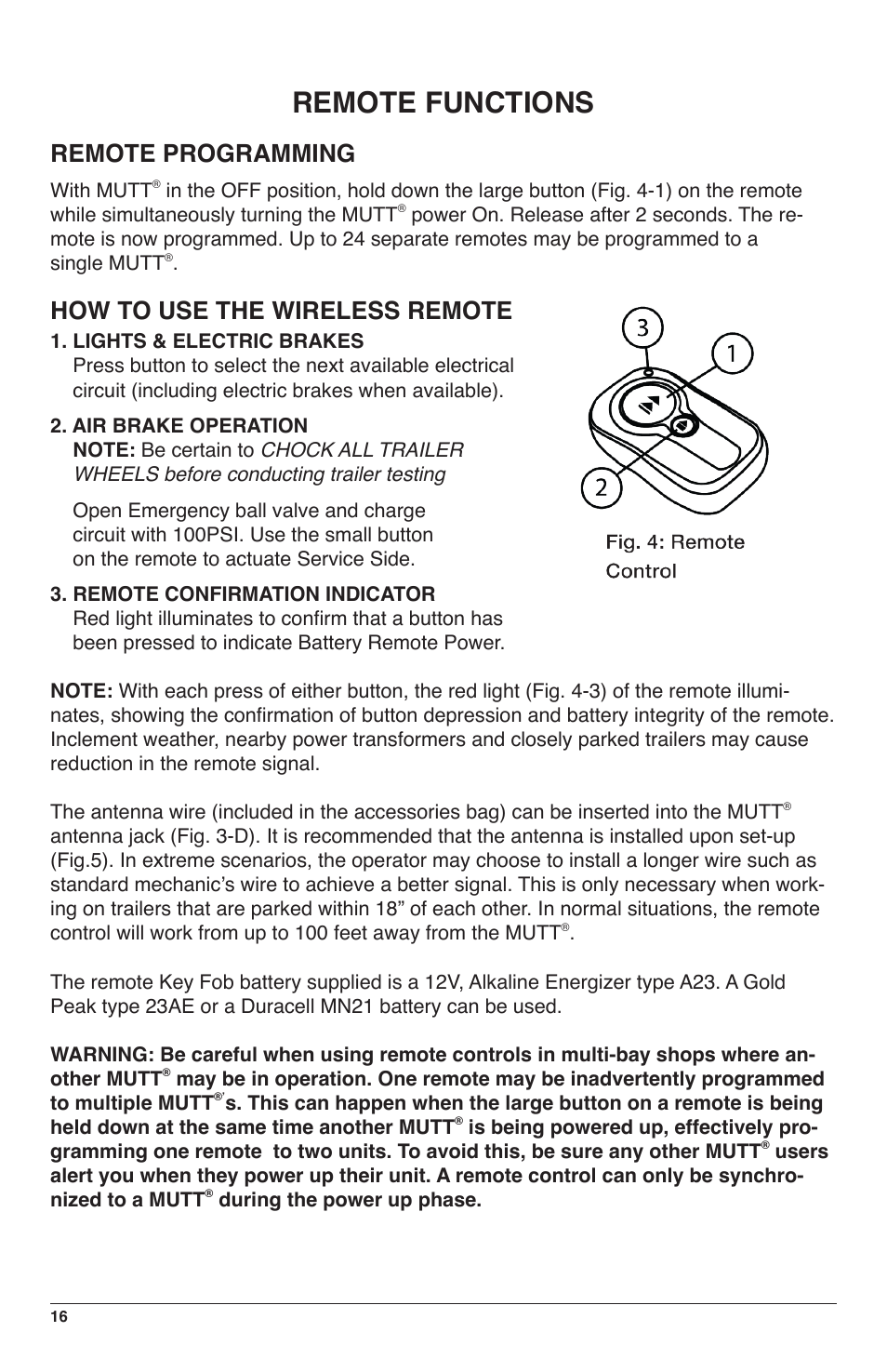 Remote functions, Remote programming, How to use the wireless remote | IPA Tools 9008-SE Super MUTT Standard Edition User Manual | Page 16 / 28