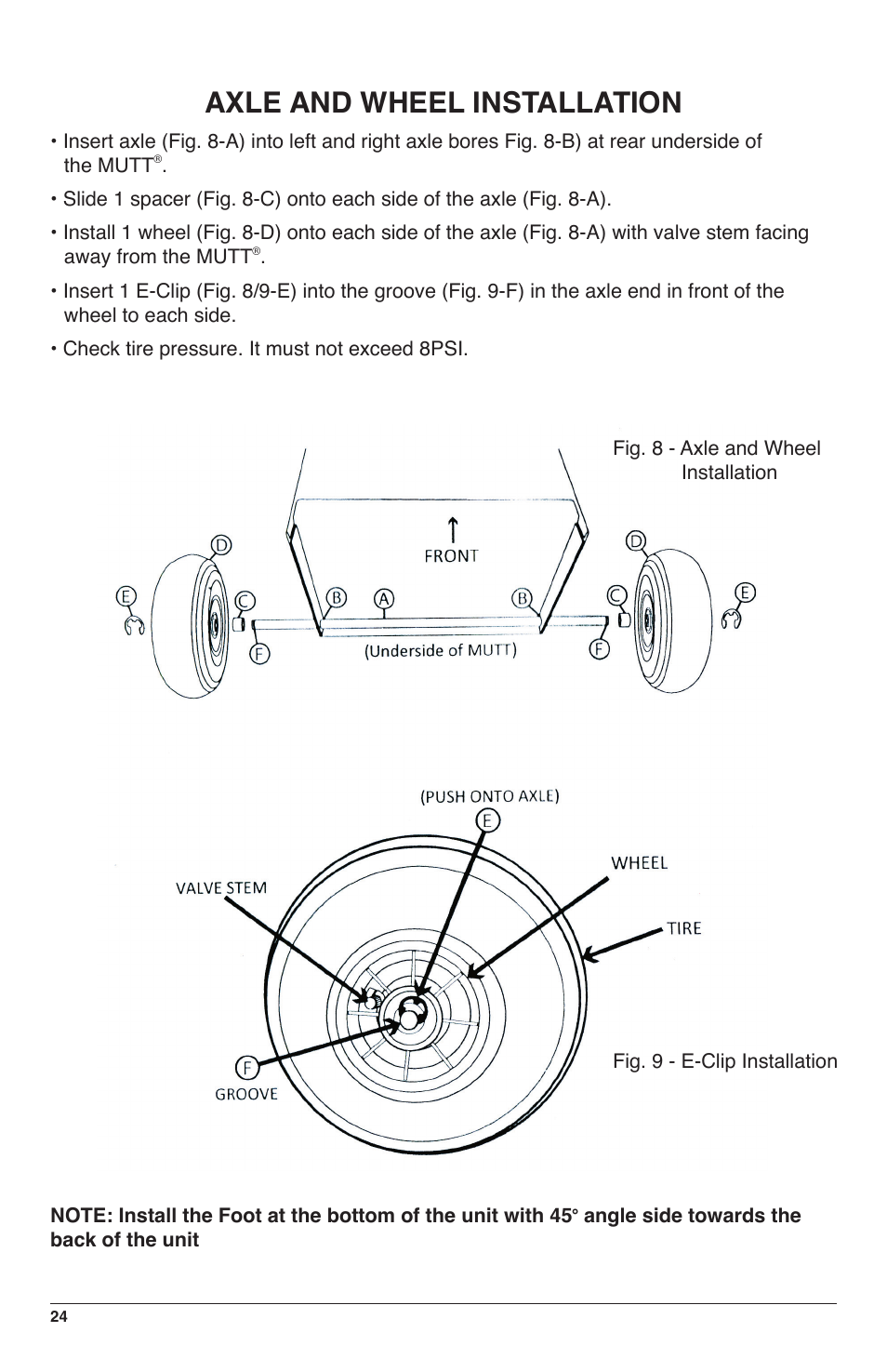 Axle and wheel installation | IPA Tools 9008-SE Super MUTT Standard Edition User Manual | Page 24 / 28
