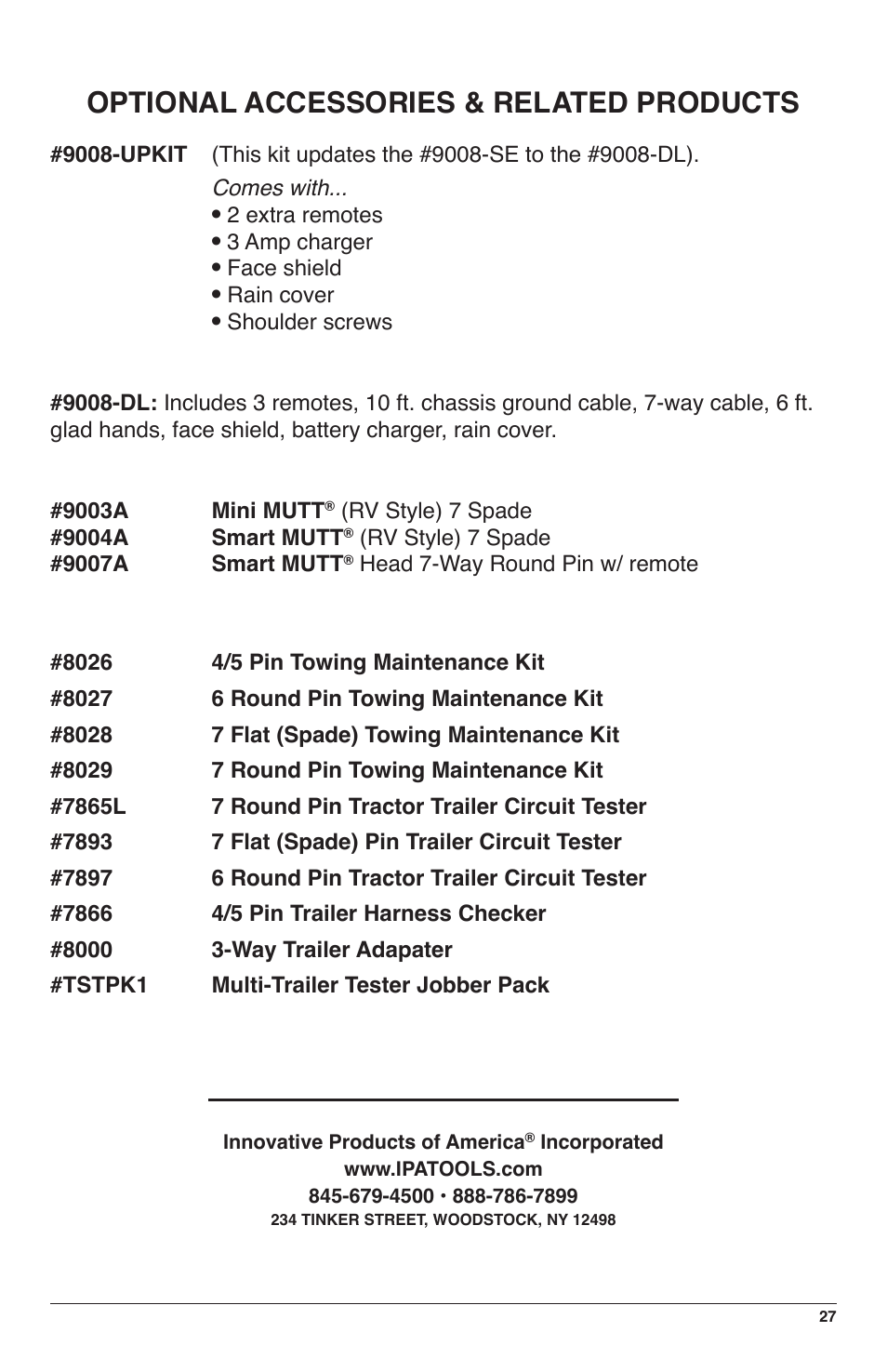 Optional accessories & related products | IPA Tools 9008-SE Super MUTT Standard Edition User Manual | Page 27 / 28