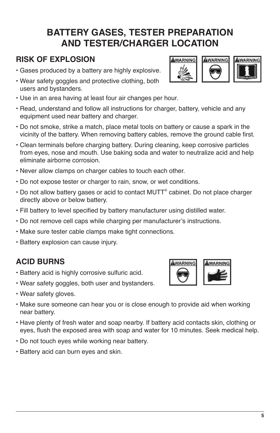 Risk of explosion, Acid burns | IPA Tools 9008-SE Super MUTT Standard Edition User Manual | Page 5 / 28