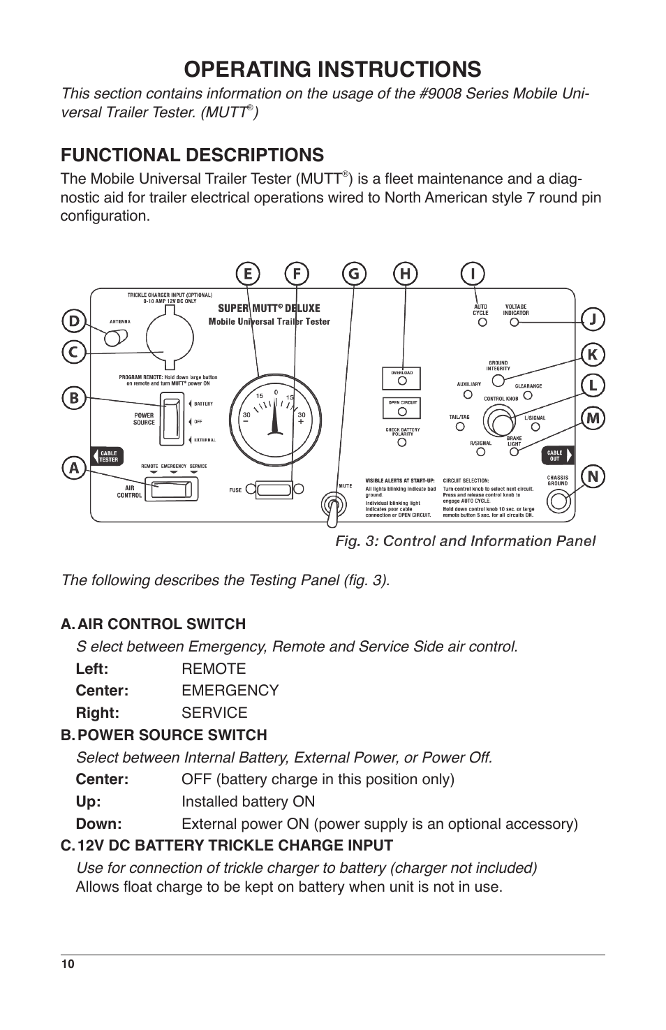 Operating instructions, Functional descriptions | IPA Tools 9008-DL Super MUTT Deluxe Edition User Manual | Page 10 / 28