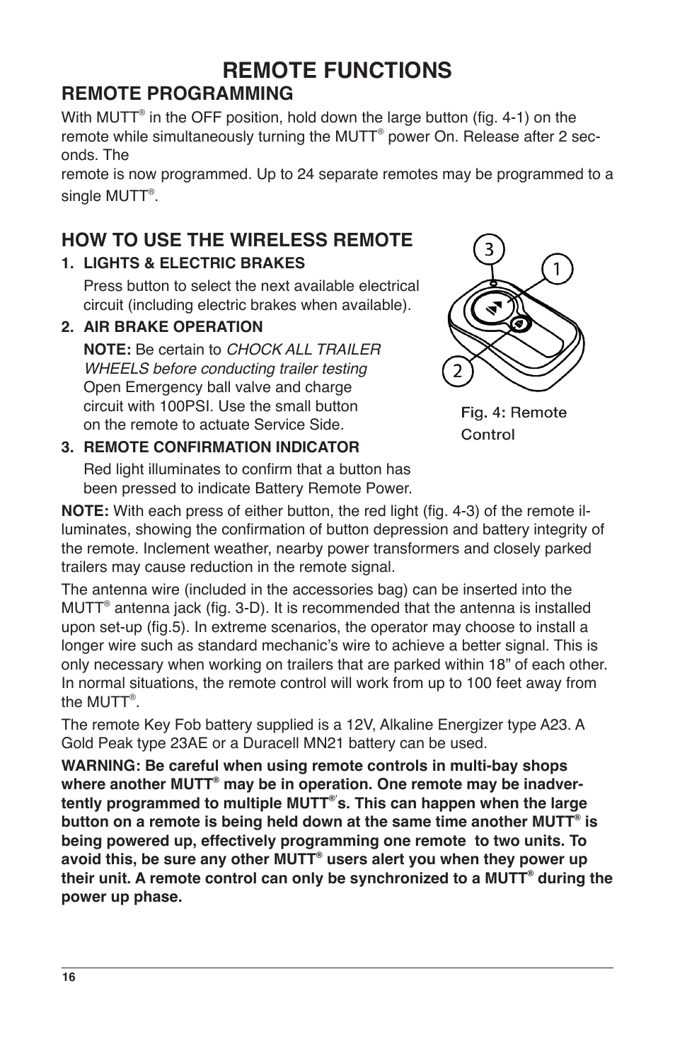 Remote functions, Remote programming, How to use the wireless remote | IPA Tools 9008-DL Super MUTT Deluxe Edition User Manual | Page 16 / 28
