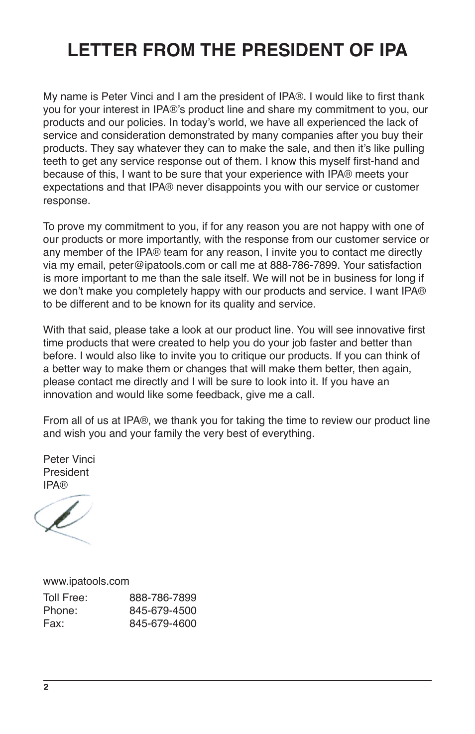 Letter from the president of ipa | IPA Tools 9008-DL Super MUTT Deluxe Edition User Manual | Page 2 / 28
