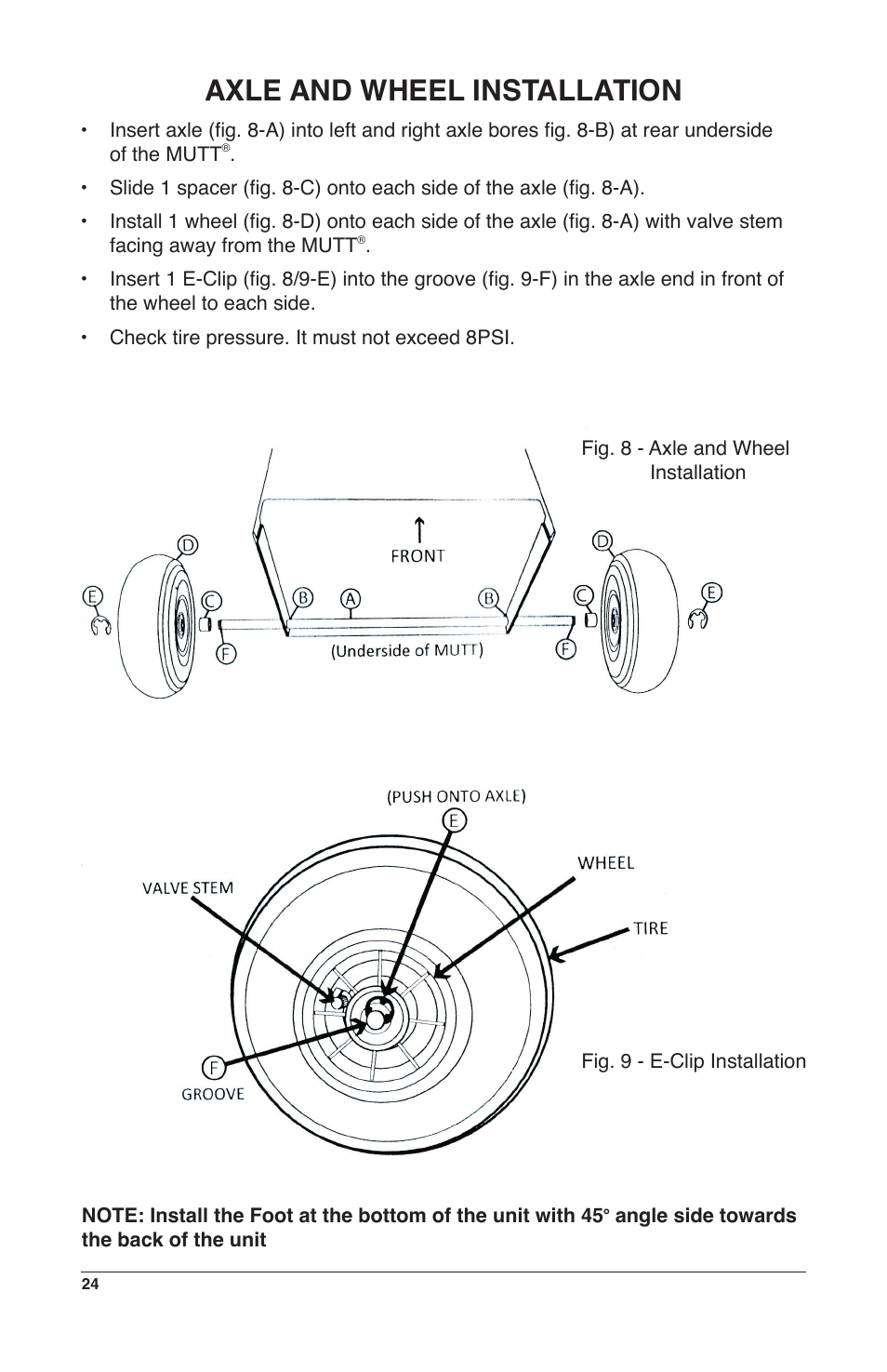 Axle and wheel installation | IPA Tools 9008-DL Super MUTT Deluxe Edition User Manual | Page 24 / 28