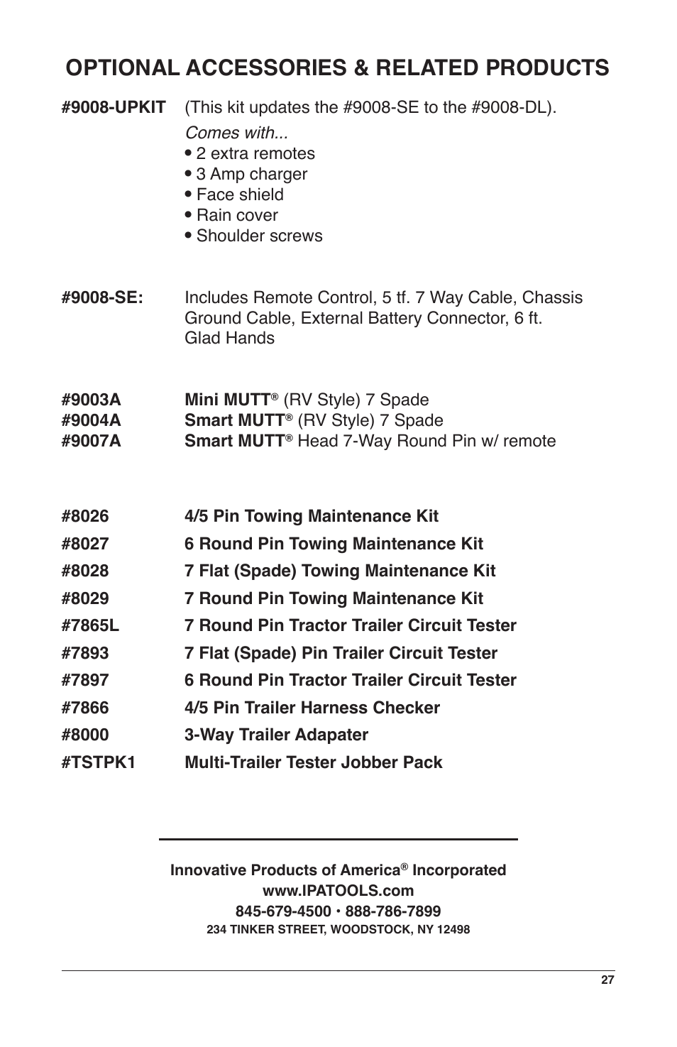 Optional accessories & related products | IPA Tools 9008-DL Super MUTT Deluxe Edition User Manual | Page 27 / 28