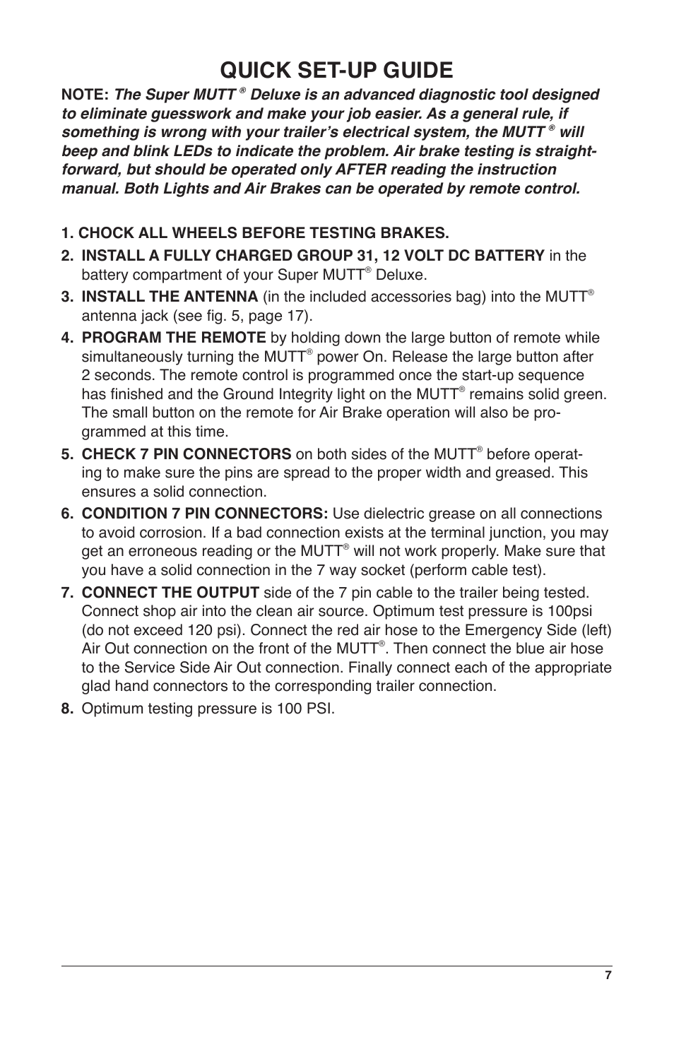 Quick set-up guide | IPA Tools 9008-DL Super MUTT Deluxe Edition User Manual | Page 7 / 28