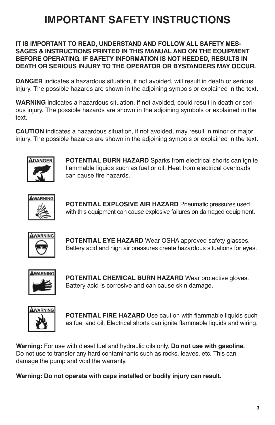 Important safety instructions | IPA Tools 9040 Fuel Tank Sweeper User Manual | Page 3 / 8