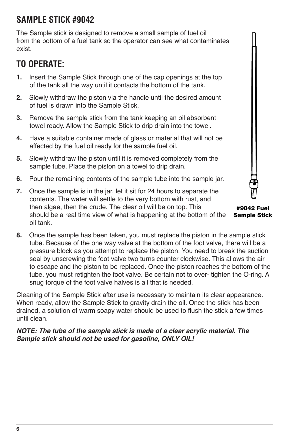 Sample stick #9042 | IPA Tools 9040 Fuel Tank Sweeper User Manual | Page 6 / 8