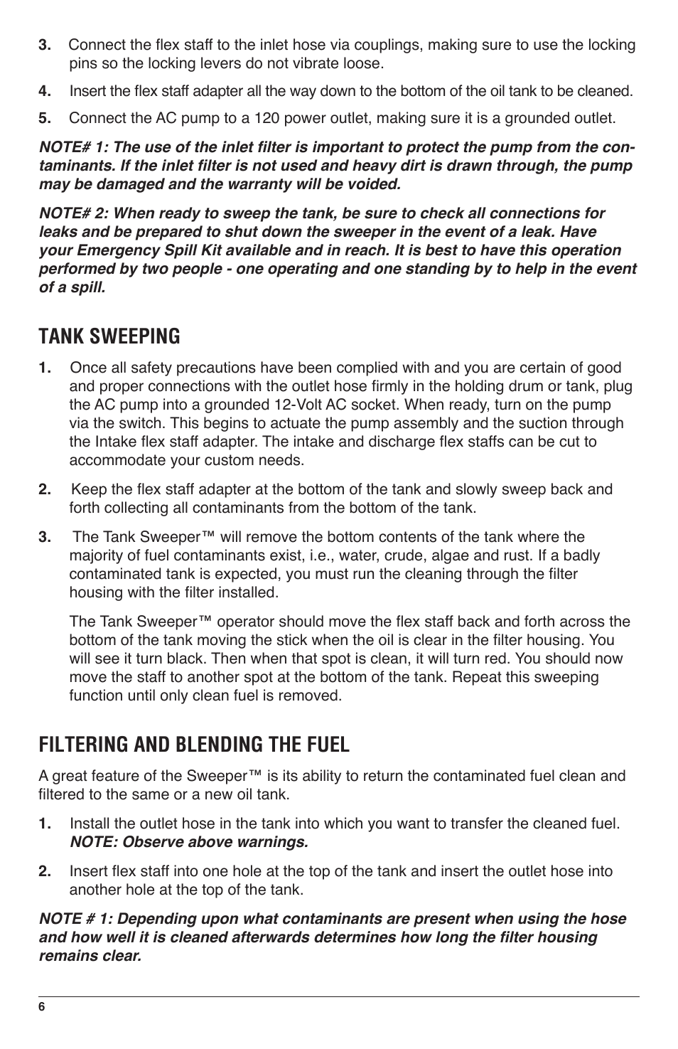 Tank sweeping, Filtering and blending the fuel | IPA Tools 9049 Fleet Tank Sweeper User Manual | Page 6 / 8