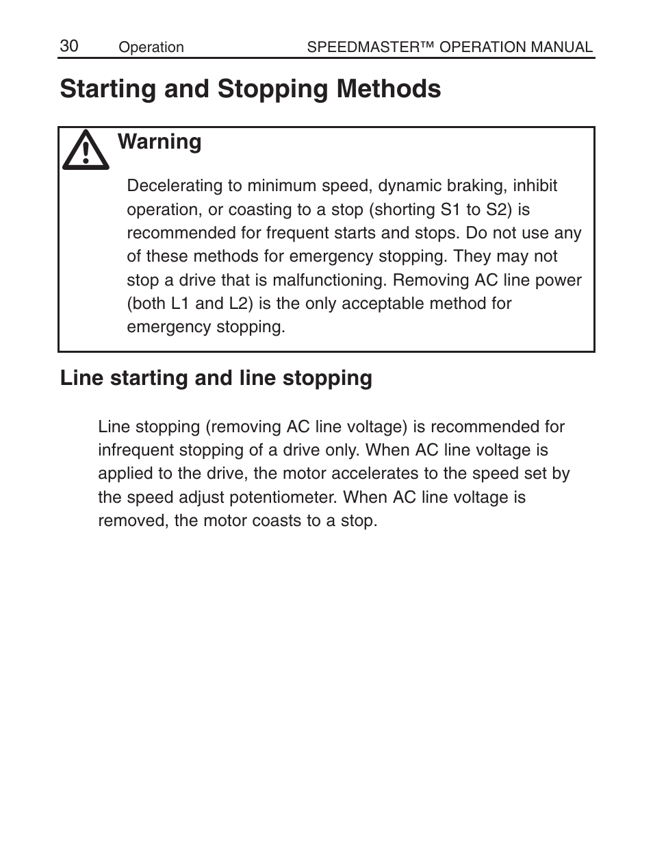 Starting and stopping methods | LEESON Chassis Mount SCR Control User Manual | Page 36 / 60