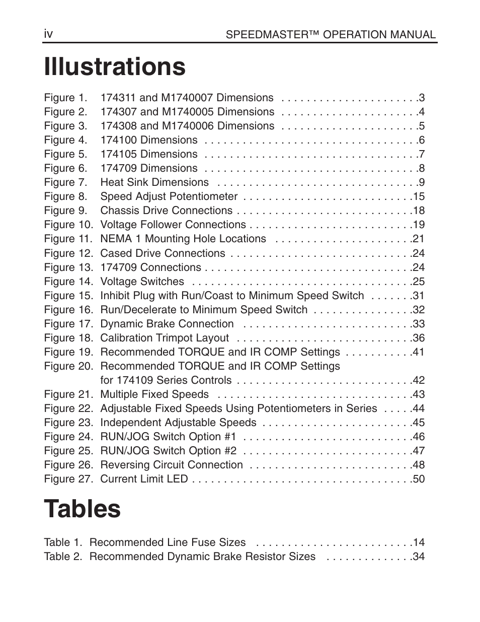 Tables, Illustrations | LEESON Chassis Mount SCR Control User Manual | Page 6 / 60