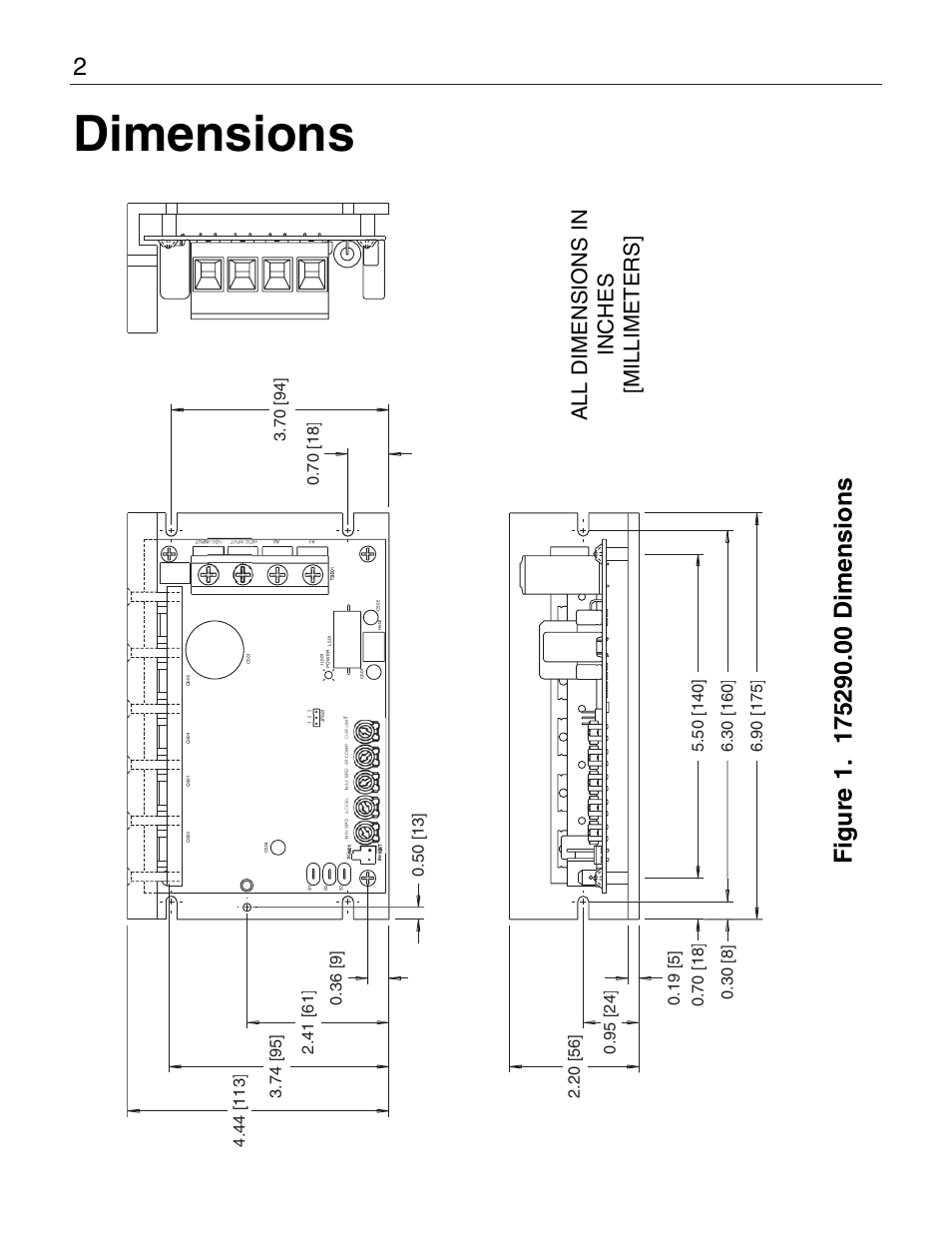Dimensions, All dimensions in inches [millimeters | LEESON Chassis Mount PWM Control: 175292.00 User Manual | Page 8 / 44