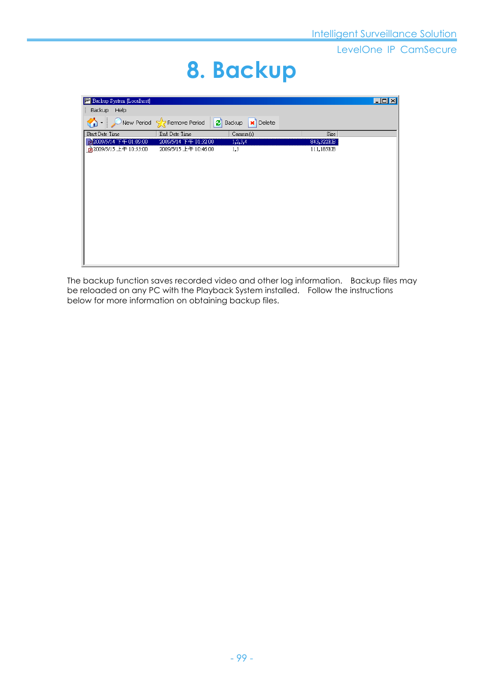 Backup | LevelOne FCS-8006 User Manual | Page 100 / 139