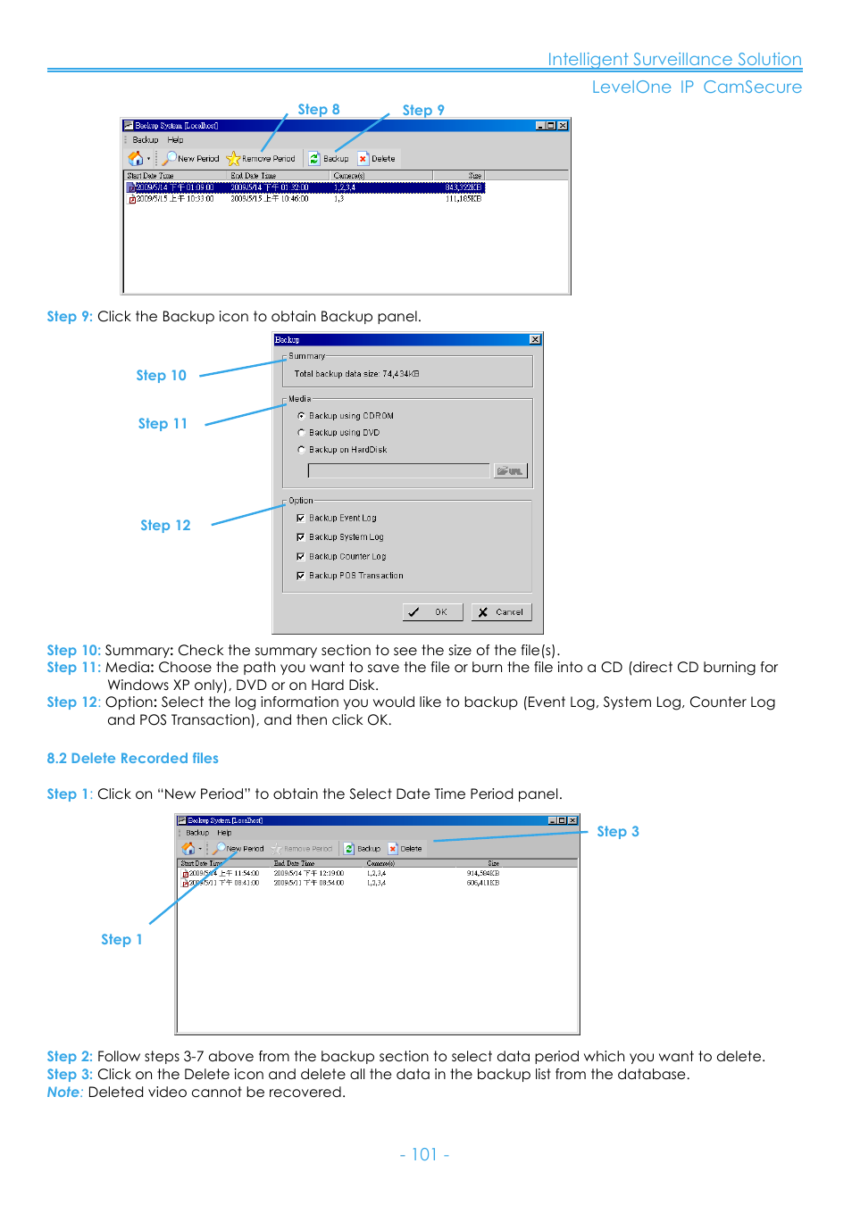 2 delete recorded files | LevelOne FCS-8006 User Manual | Page 102 / 139