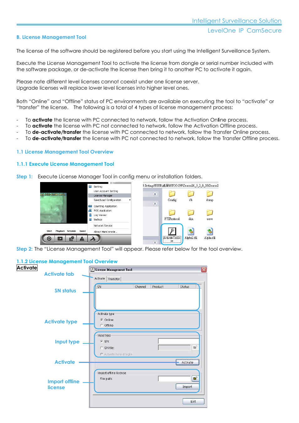 B. license management tool, 1 license management tool overview | LevelOne FCS-8006 User Manual | Page 117 / 139