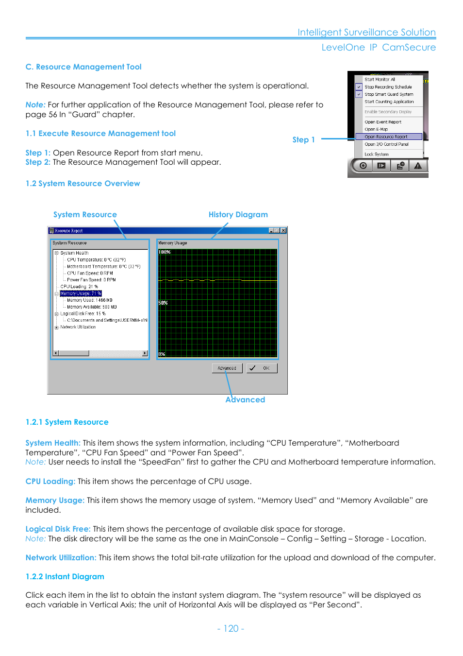 C. resource management tool, 1 execute resource management tool, 2 system resource overview | LevelOne FCS-8006 User Manual | Page 121 / 139