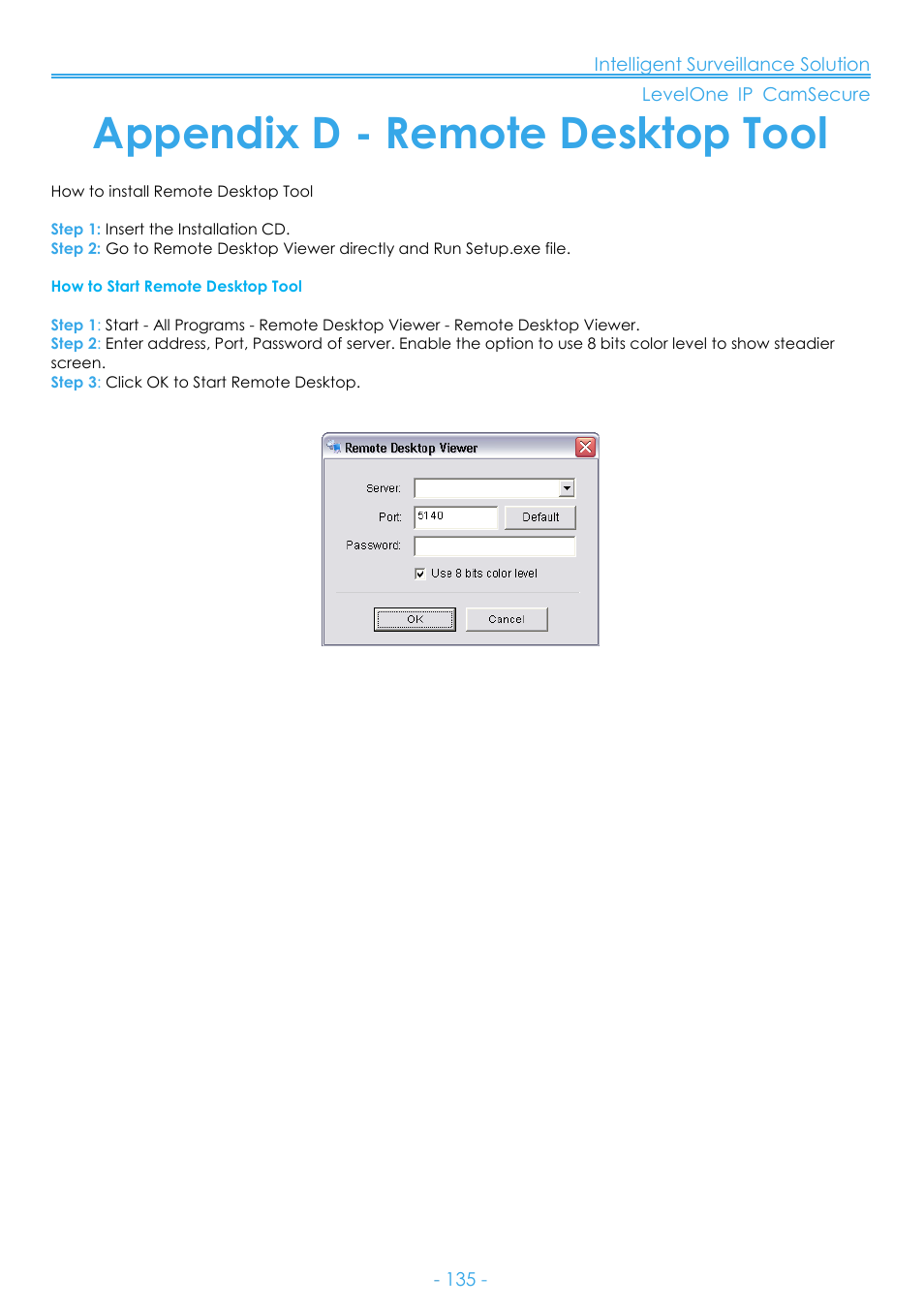 Appendix d - remote desktop tool | LevelOne FCS-8006 User Manual | Page 136 / 139