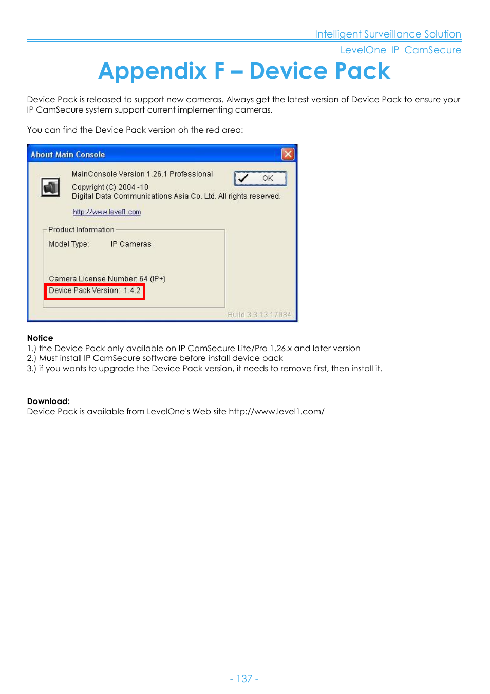 Appendix f – device pack | LevelOne FCS-8006 User Manual | Page 138 / 139