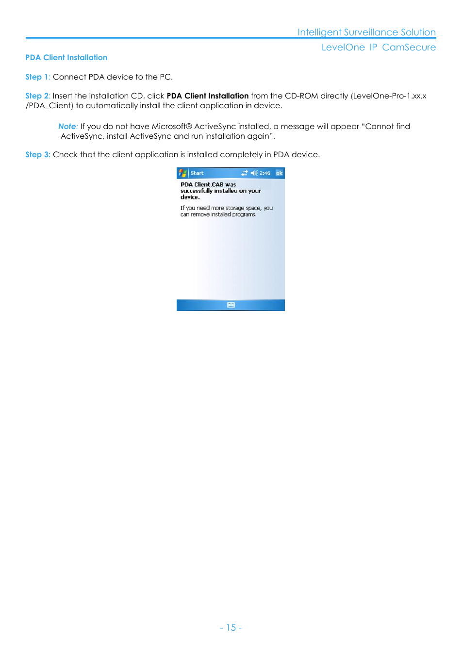 Pda client installation | LevelOne FCS-8006 User Manual | Page 16 / 139